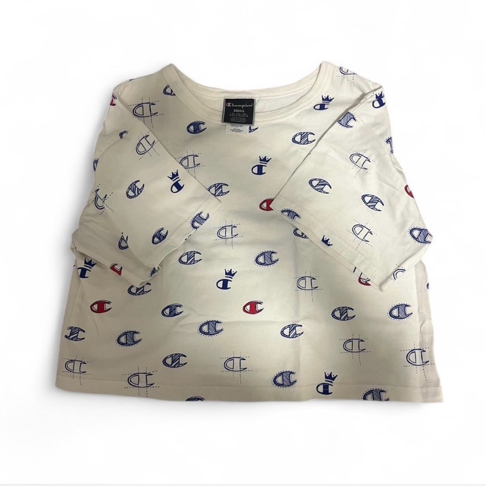 [SOLD] Free with Champion Zip-up | Champion Tee with Blue and Red Logo Pattern